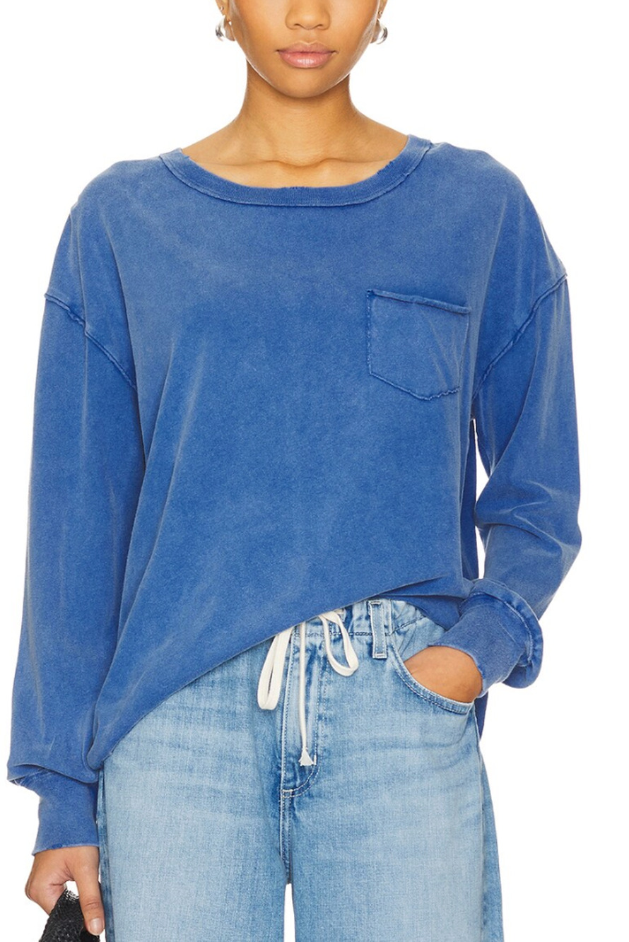 NEW Free People We The Free Fade Into You Long Sleeve Tee Shirt Limoges Blue M